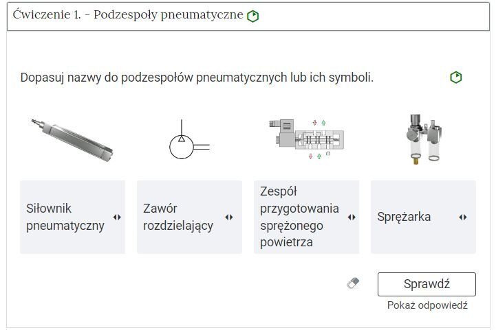 Widok rozwiniętej zakładki z ćwiczeniem z interaktywnych materiałów sprawdzających