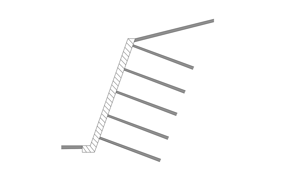 Schemat przedstawia metodę gwoździowania stoku. Materiały wspomagające stateczność stoku czyli gwoździe, muszą być umieszczone w stoku prostopadle do jego brzegu. 