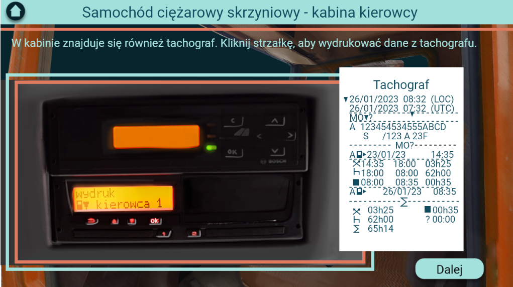 Ekran pokazujący wskaźniki graficzne pojazdu w symulatorze