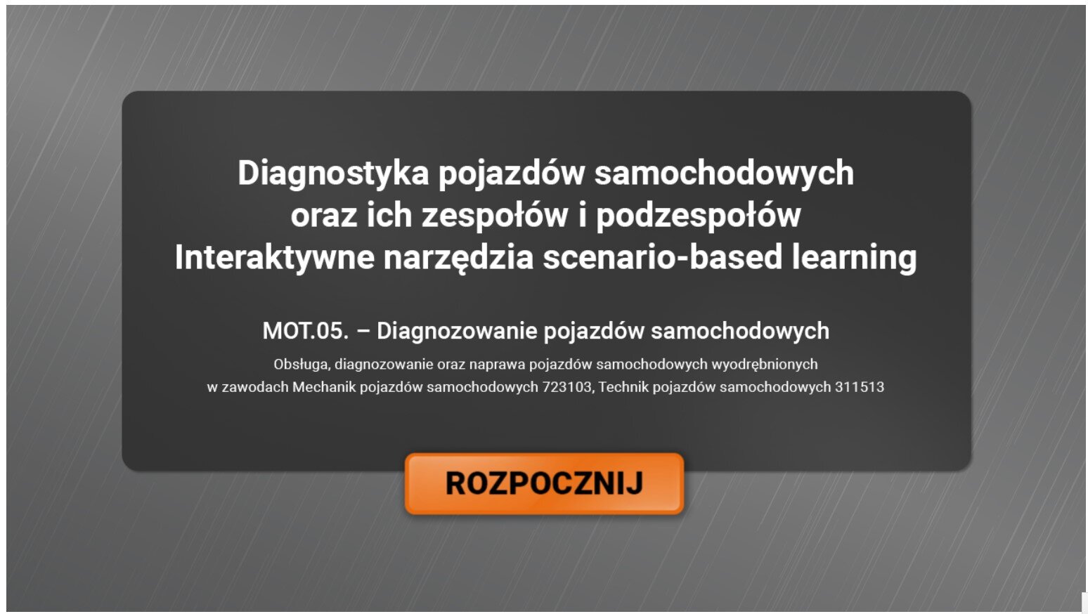 Wygląd ekranu startowego interaktywnych narzędzi scenario‑based learning