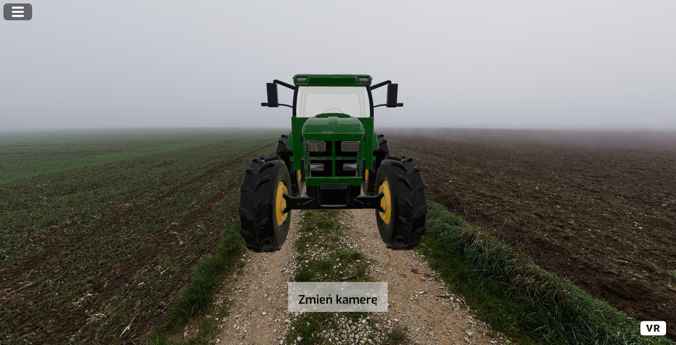 Model 3D przedstawiający traktor.