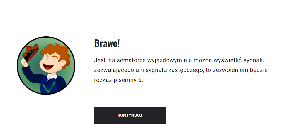 Ekran przedstawiający pozytywną informację zwrotną