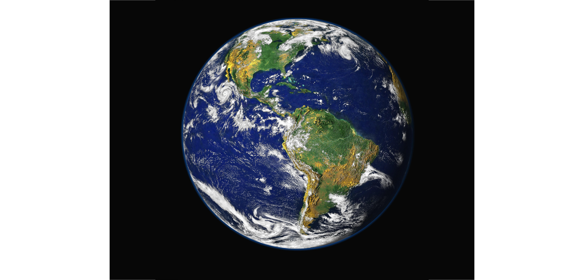 Zdjęcie przedstawia w całości planetę Ziemię widzianą z kosmosu.