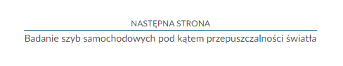 Przykład przycisku nawigującego do następnej strony. Na górze znajduje się napis: NASTĘPNA STRONA. Pod napisem widać długą linię, a pod nią tytuł kolejnej lekcji.