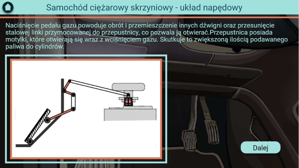 Ekran pokazujący pracę podzespołów pojazdu w symulatorze