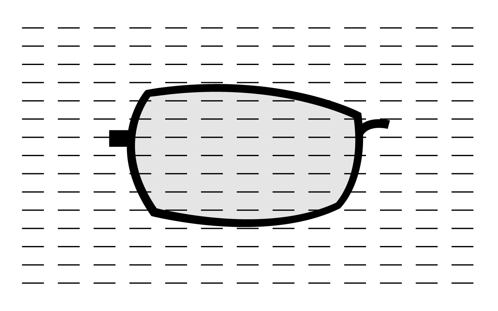 Na grafice przedstawiona przykładowa soczewka jednoogniskowa. Obraz za nią układa się prosto.