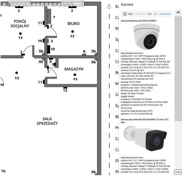 Ilustracja przedstawia grafikę interaktywną z wysuniętym panelem bocznym z informacjami, które skrywał zaciemniony znacznik.