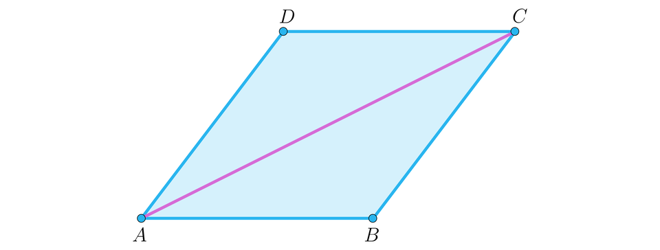 Na ilustracji przedstawiono romb A B C D. Zaznaczono przekątną AC.