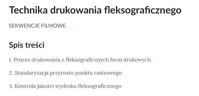 Grafika przedstawia widok spisu treści sekwencji filmowych.