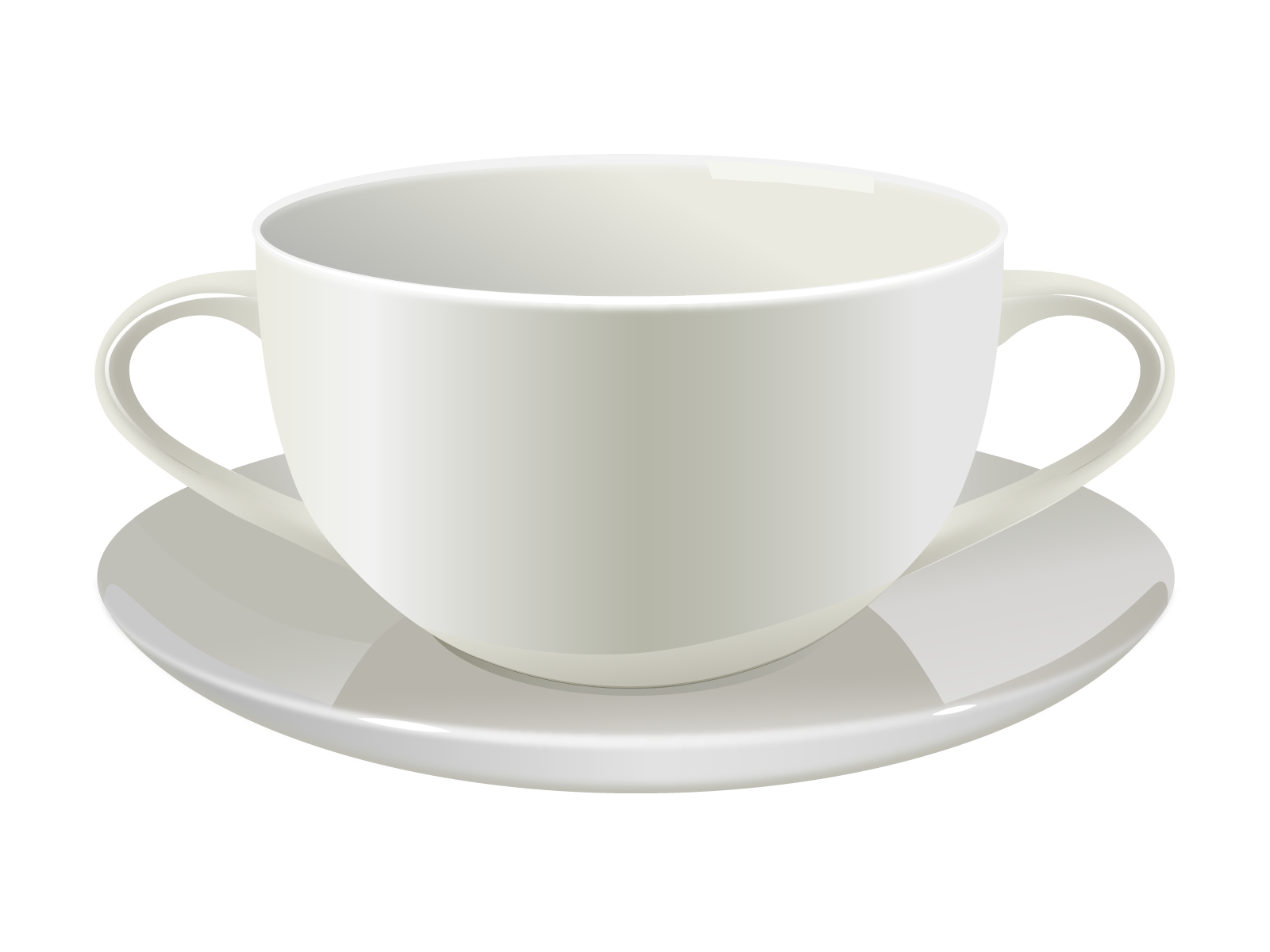 Grafika przedstawia przykładową bulionówkę, czyli miseczkę z uszami po obu stronach, która stoi na spodku.