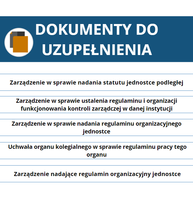 Widok na menu dokumentów do uzupełnienia