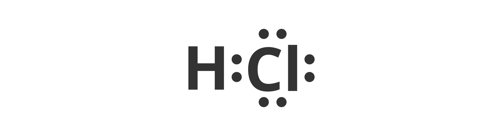 Ilustracja przedstawia wzór kropkowy cząsteczki chlorowodoru. Przypomina on stojącą luźno literę H oraz literę Cl otoczoną przez osiem kropek. Jednak jest to tylko złudzenie optyczne. W rzeczywistości kropki pomiędzy H i Cl symbolizują parę elektronową łączącą te atomy.