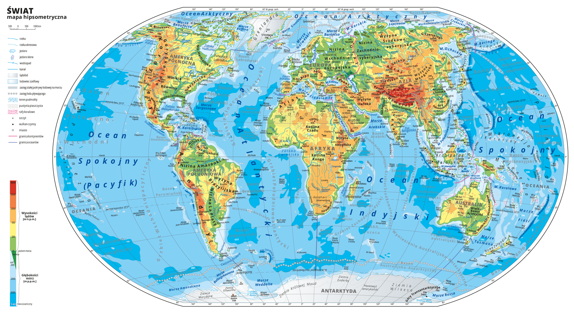 Mapa hipsometryczna świata
