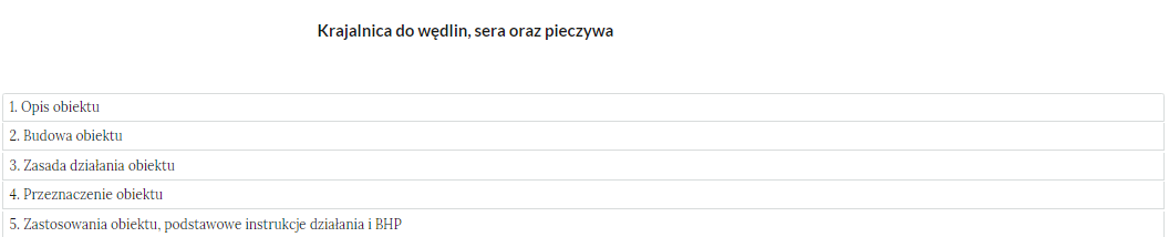 Grafika przedstawia widok spisu poszczególnych zagadnień, gdzie po kliknięciu w nazwę pojawi się jego zawartość.