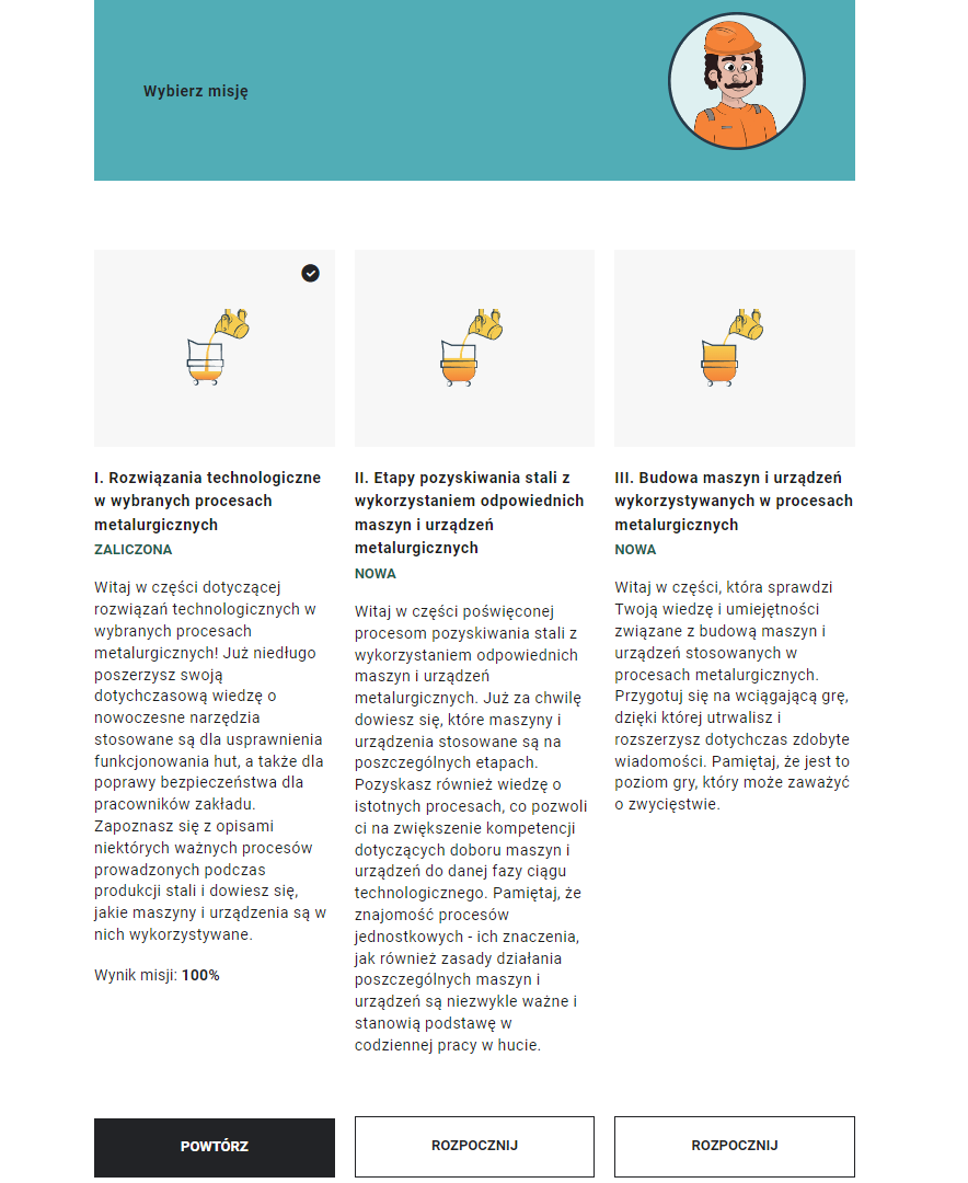 Ekran stanu ukończenia misji