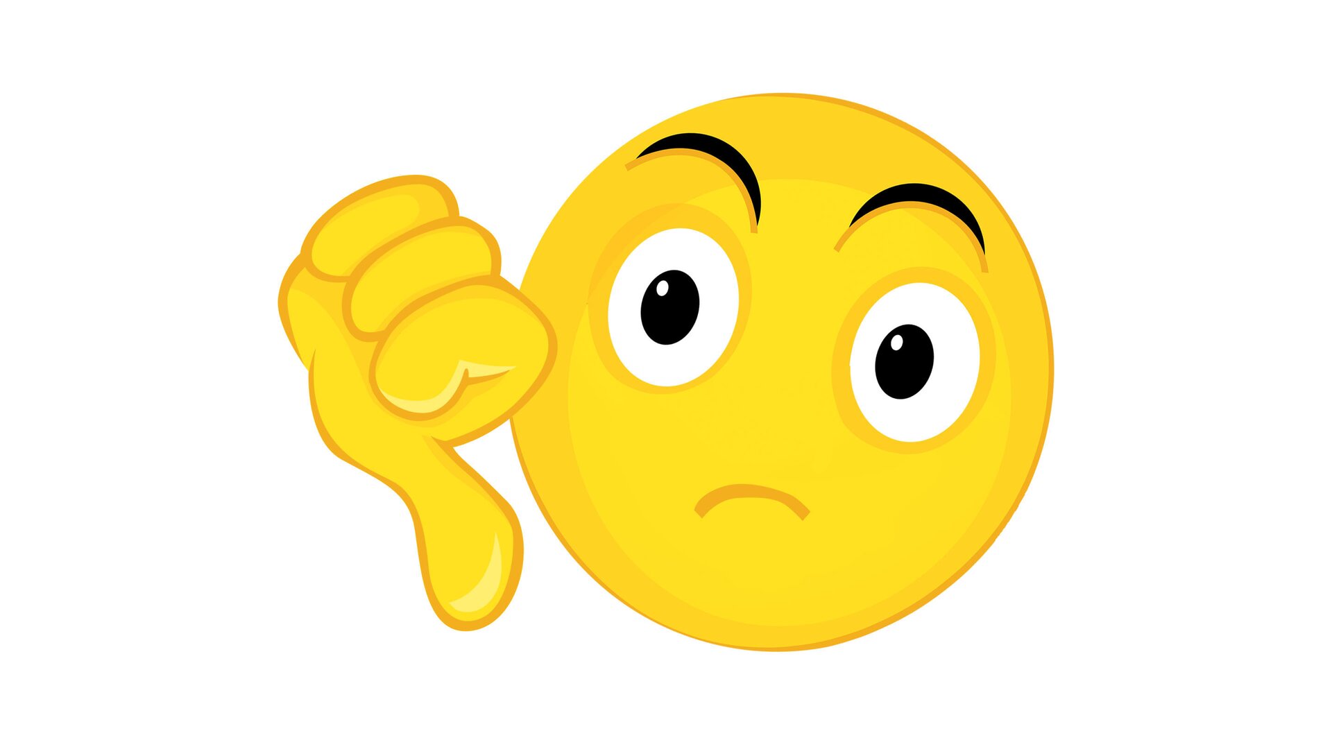 Na ilustracji znajduje się smutna buzia z kciukiem w dół.