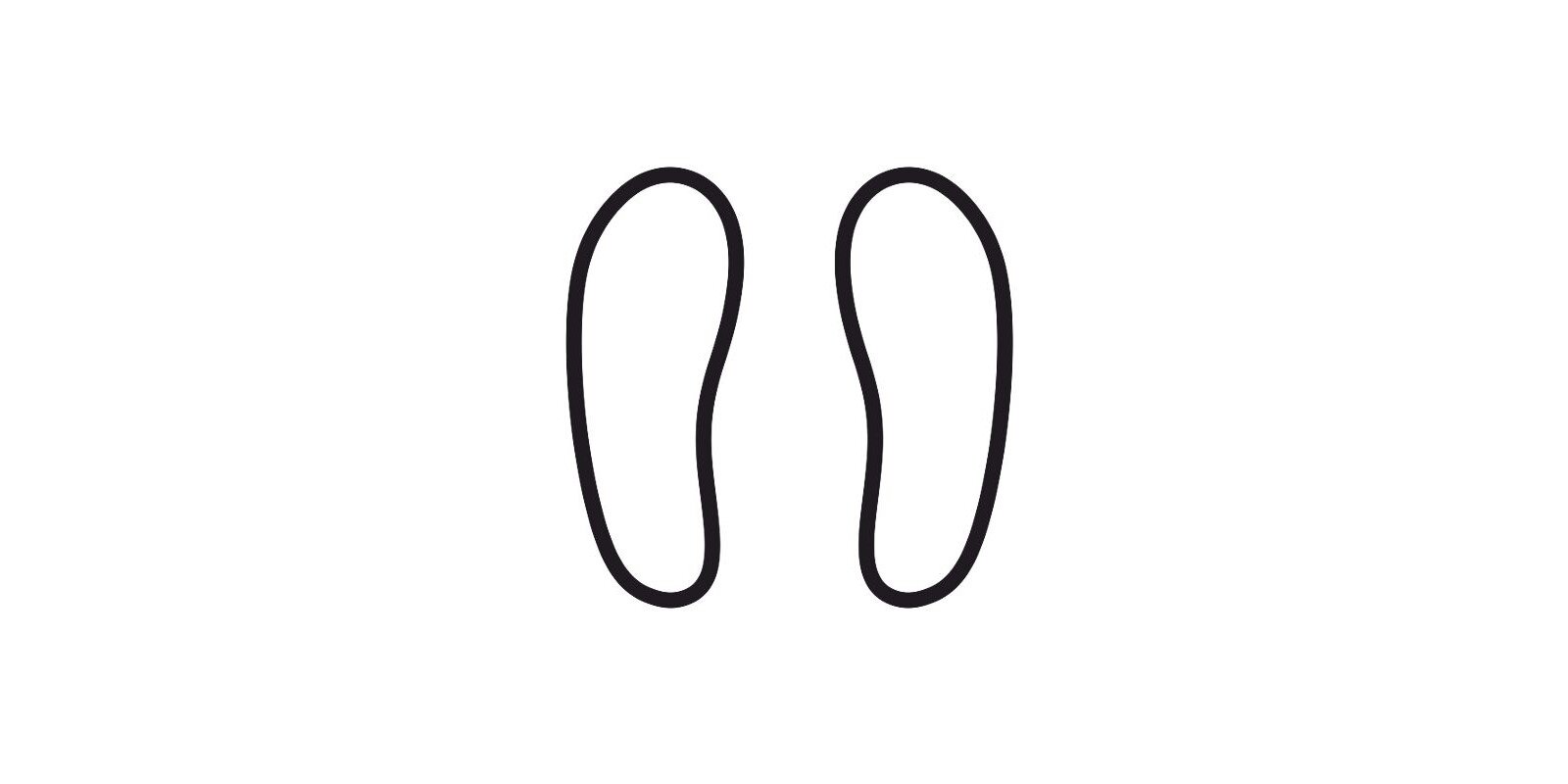 Grafika przedstawia obrys formy obuwniczej przywiedzeniowej, stopy prawej i lewej