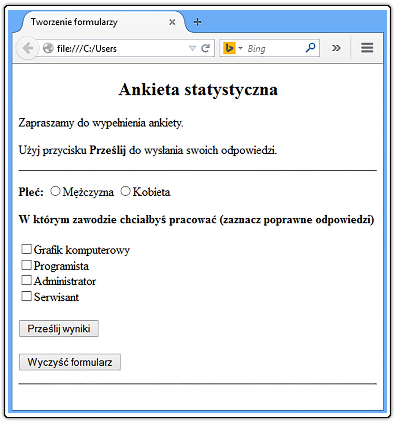 Zrzut formularza do wykonania