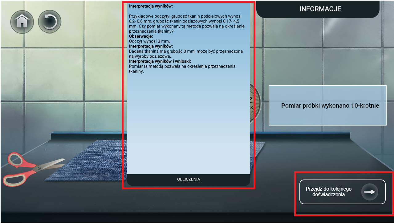 Ekran rozwiązanego zadania nr 1 – przejście do kolejnego zadania