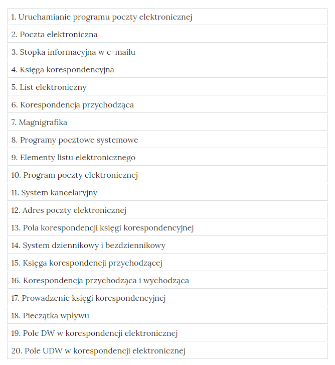 Widok na zakładki z pogrupowanymi ćwiczeniami. 20 interaktywnych ćwiczeń.