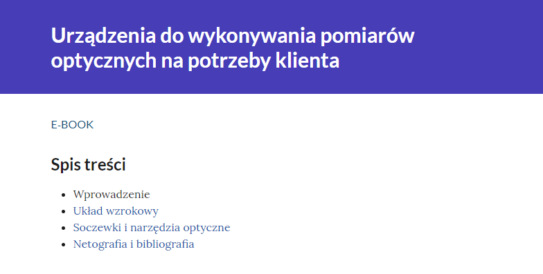 Spis treści w e‑booku w formie klikalnej listy z kolejnymi materiałami.