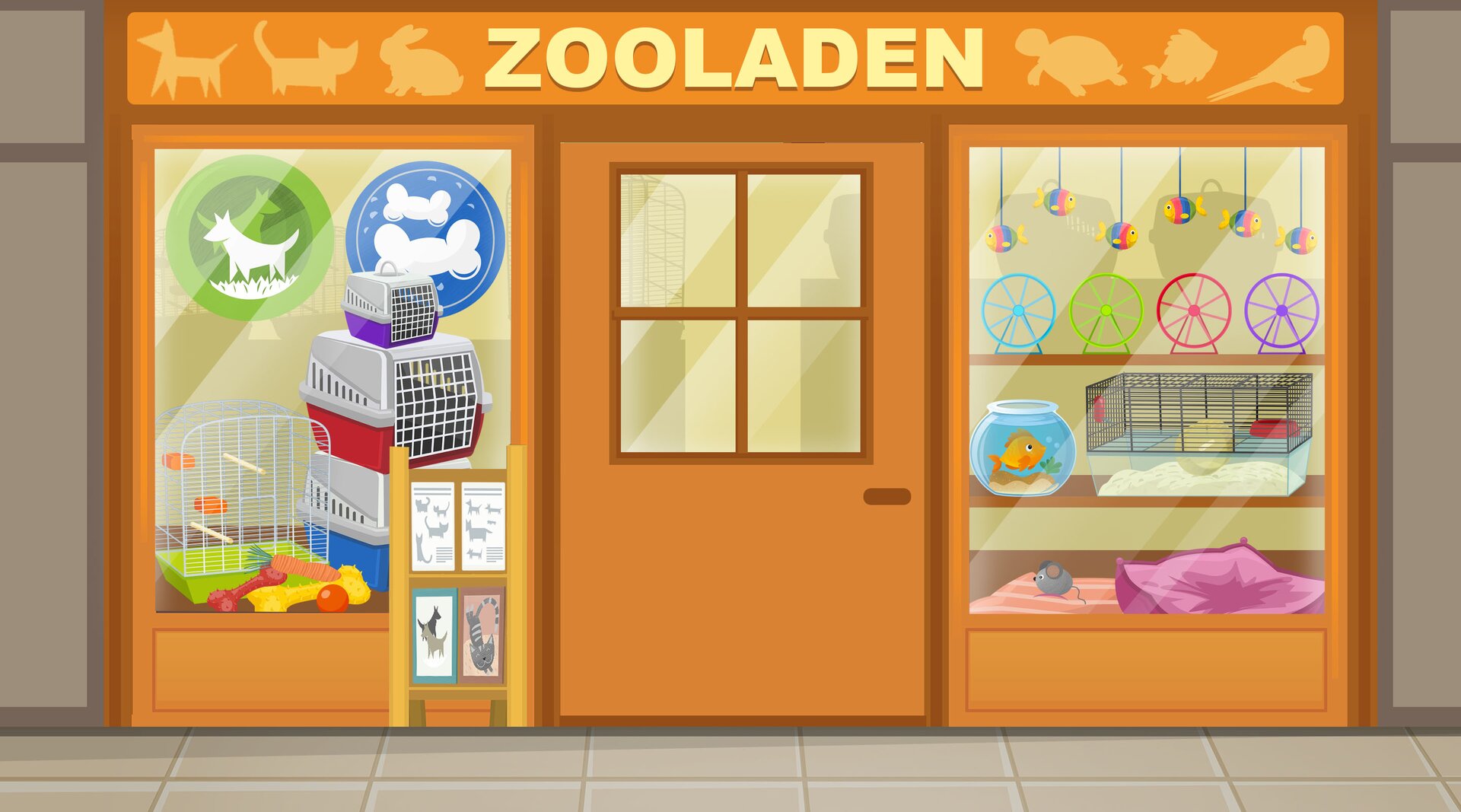 Ilustracja przedstawia sklep zoologiczny.