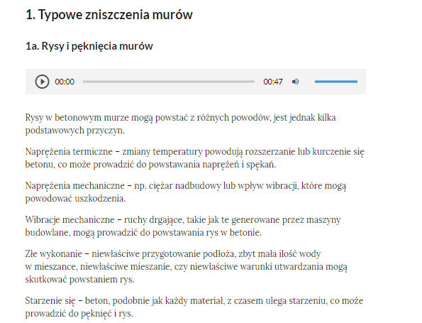 Przykładowy wygląd opisów i nagrań