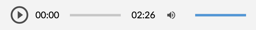 Ilustracja przedstawia panel umożliwiający odsłuchanie przedstawionego tekstu. Na panelu znajdują się patrząc od lewej strony następujące elementy: ikona odtwarzania, ścieżka pokazująca czas odtwarzania od 00:00 do 02.:26, ikona głośnika i linia pokazująca głośność.