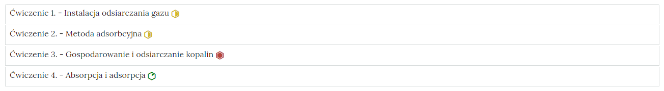 Przykładowy wygląd zakładek zawierających interaktywne materiały sprawdzające