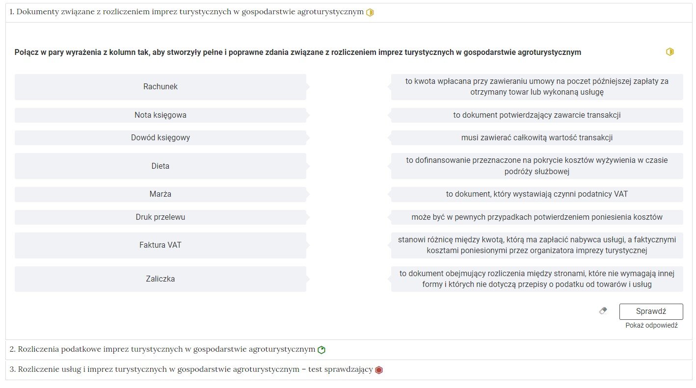 Grafika przedstawia widok pojedynczego zadania z interaktywnego materiału sprawdzającego, na prawo od nazwy zadania widnieje ikonka informująca o poziomie trudności zadania.