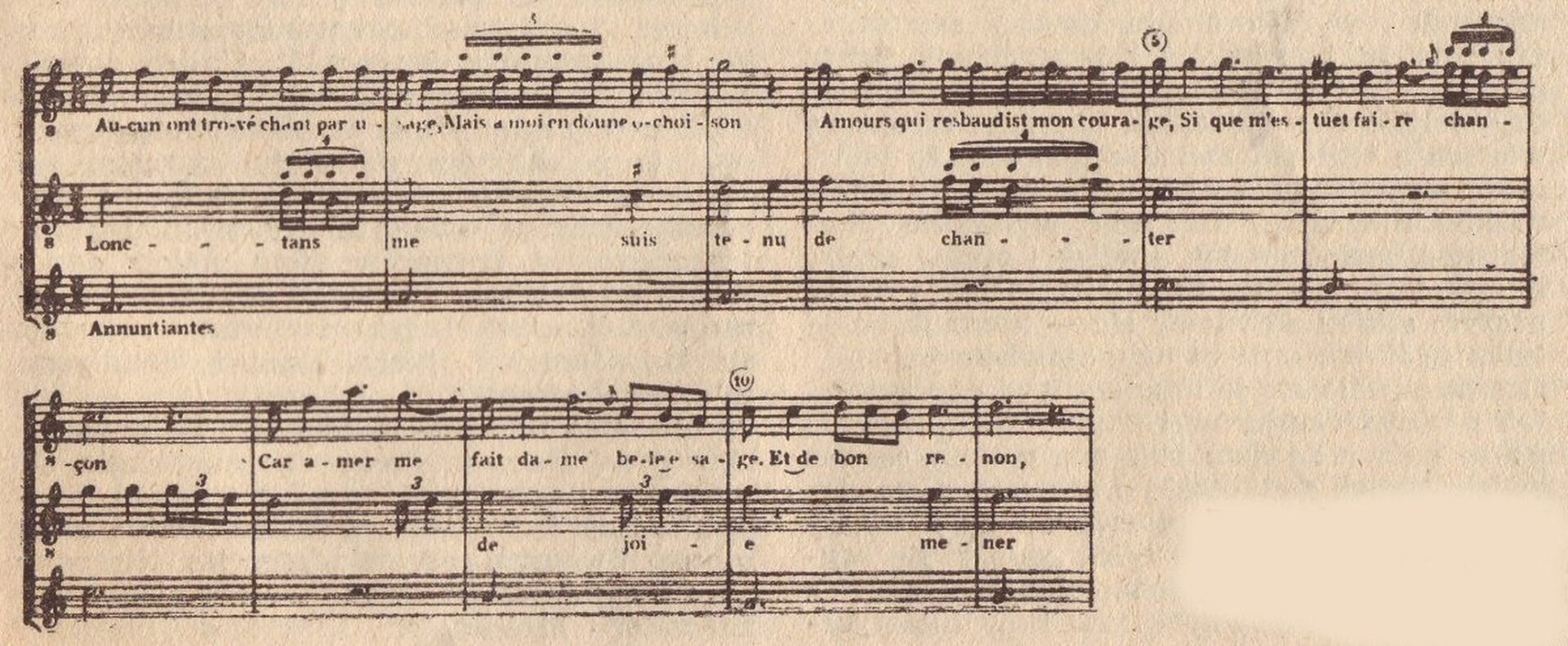 Ilustracja przedstawia zapis nutowy utworu „Partytura III”, który składa się z pięciolinii, na których umieszczone są zapisy określonych znaków muzycznych.