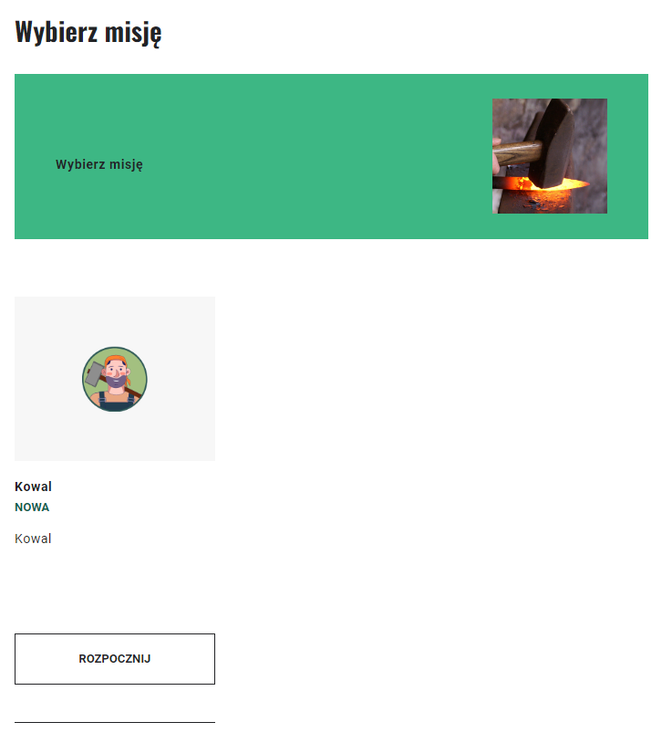 Ekran z wyborem misji w grze edukacyjnej