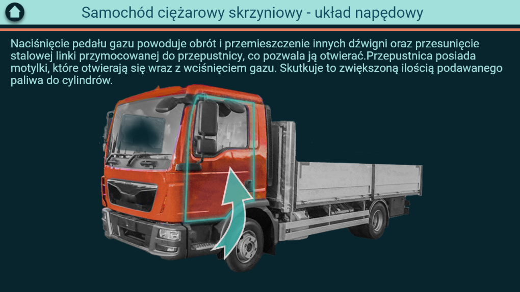 Ekran pokazujący działanie przykładowego układu pojazdu w symulatorze