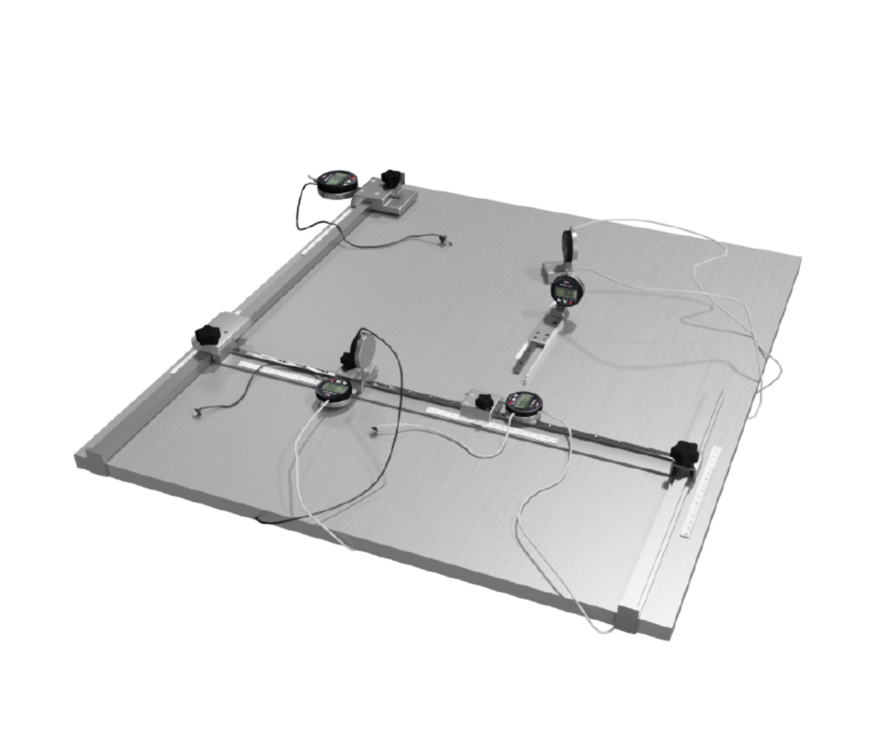 Ilustracja przedstawia kwadratową podstawę, na której przymocowane są pokrętła i suwaki.