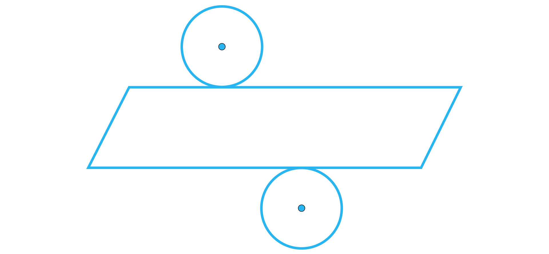 Ilustracja przedstawia siatkę walca składającą się z  równoległoboku oraz dwóch kół stycznych do dwóch dłuższych przeciwległych boków równoległoboku.