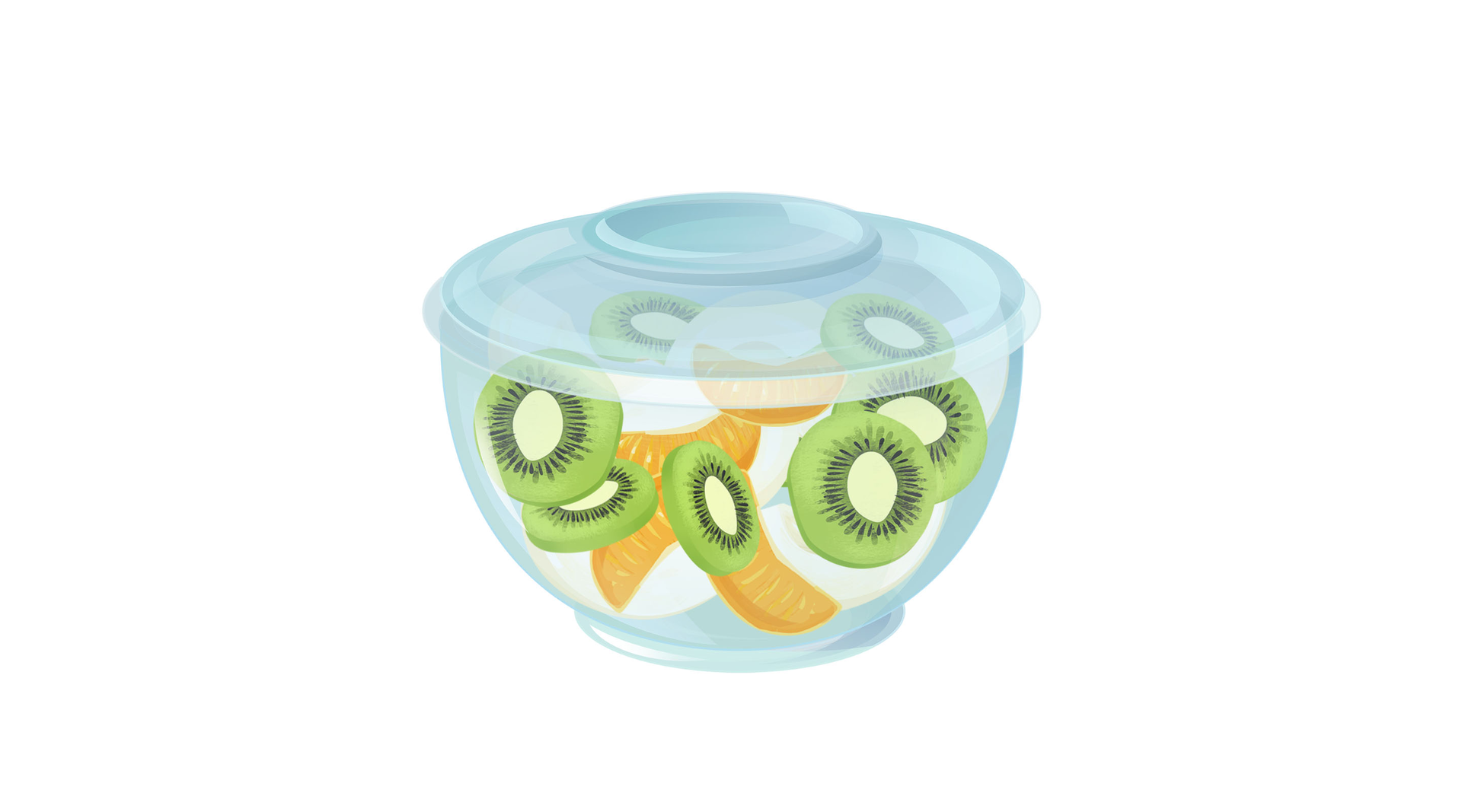 Ilustracja sałatki z kiwi i mandarynki w misce.