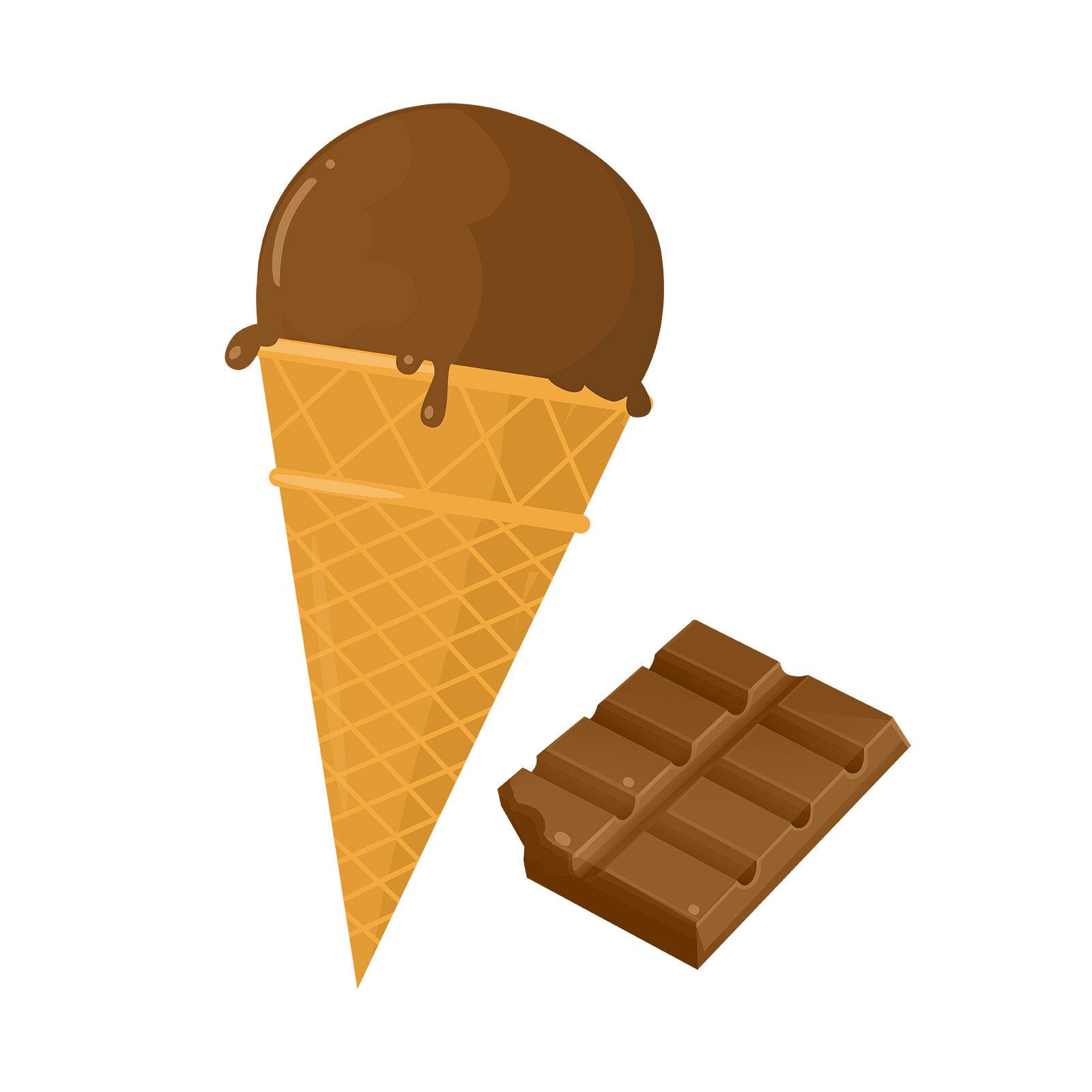 Ilustracja przedstawia lody czekoladowe w wafelku.