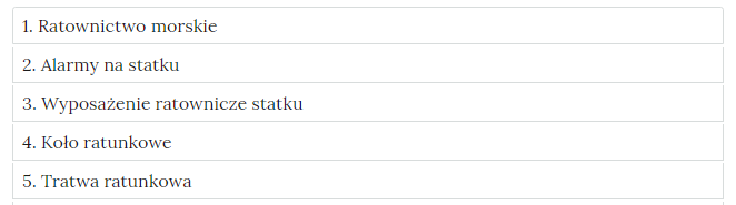 Zdjęcie przedstawia przykładowy wygląd zakładek zawierających interaktywne materiały sprawdzające. Składają się one z prostokątnych paneli umieszczonych jeden pod drugim. Każdy panel posiada numer oraz tytuł, który nawiązuje do zawartego w nim zadania.