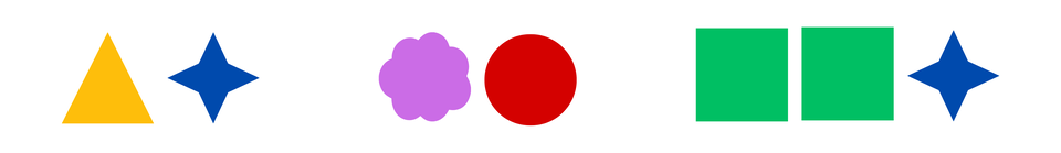 Na grafice widoczne są symbole ułożone w zadanie matematyczne: Pierwszą liczbę dwucyfrową są 1.żółty trójkąt i 2. ciemnoniesbieska czteroramienna gwiada, przerwa na znak matematyczny. Drugą liczbę dwucyfrową są: 1.  fioletowy kwiatek i 2. czerwony okrąg. Przerwa na znak matematyczny. Trzecią liczbę trzycyfrową są: 1. dwa zielone kwadraty i 2. ciemnoniesbieska czteroramienna gwiada. 