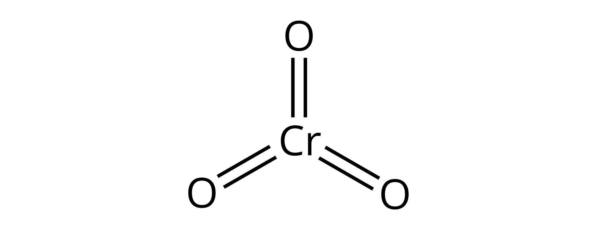 Ilustracja przedstawiająca wzór tlenku chromu(<math aria‑label="sześć">VI). Kation chromu Cr6+ otoczony jest trzema anionami tlenkowymi, z których każdy przedstawiony jest jako atom tlenku O otoczony ośmioma elektronami, to jest czterema parami elektronowymi i znajduje się w nawiasie kwadratowym, względem którego w indeksie górnym zapisano wartość ładunku dwa minus.
