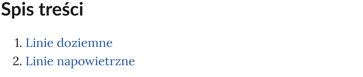 Grafika przedstawia spis treści galerii. Spis składa się z dwóch punktów opatrzonych numerem oraz tytułem.