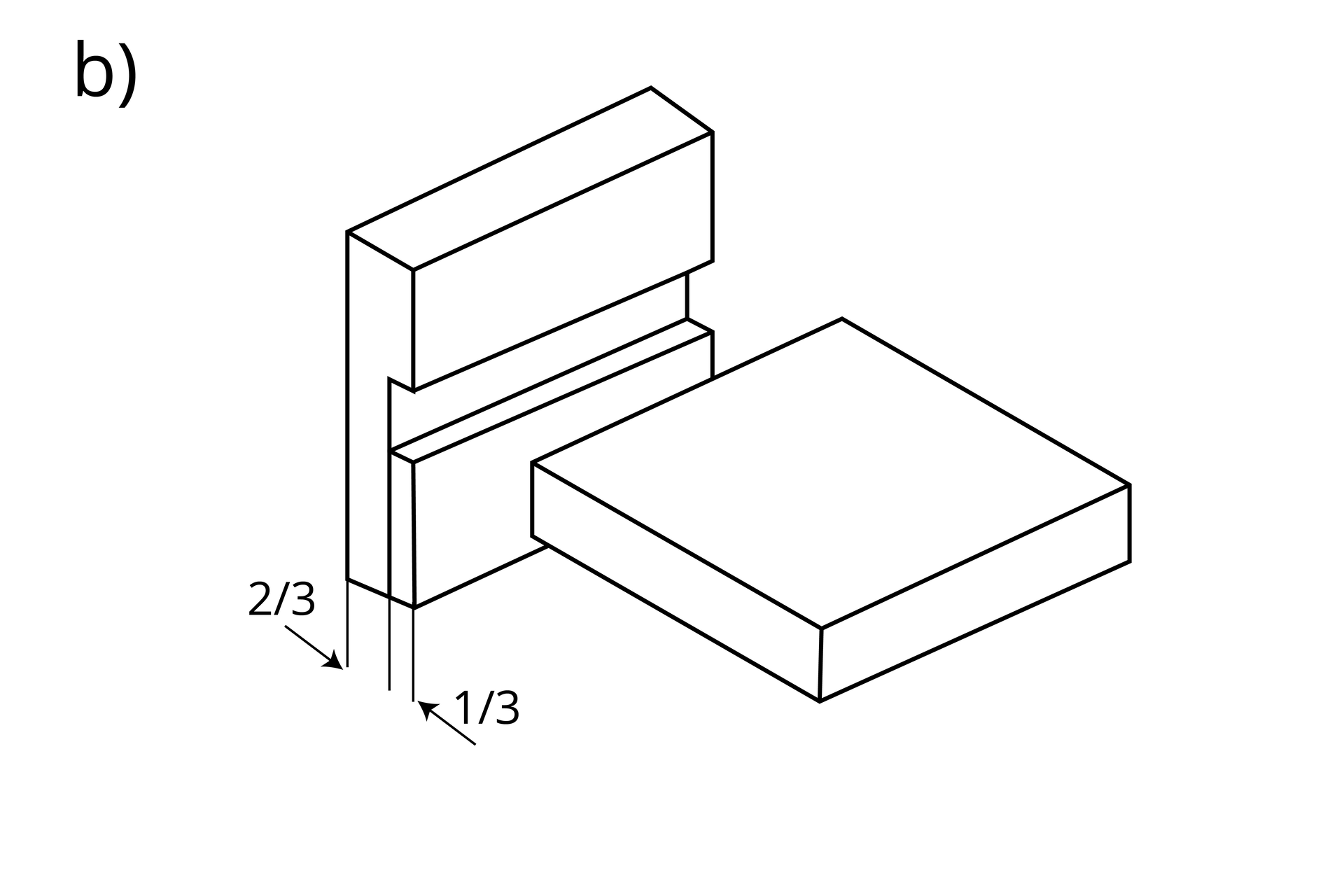 Grafika ukazuje złącze półkrzyżowe pełnowpustkowe. Pośrodku jednego elementu znajduje się wycięcie na jego całej szerokości na głębokość jednej trzeciej grubości. Szerokość wycięcia odpowiada grubości drugiego elementu.