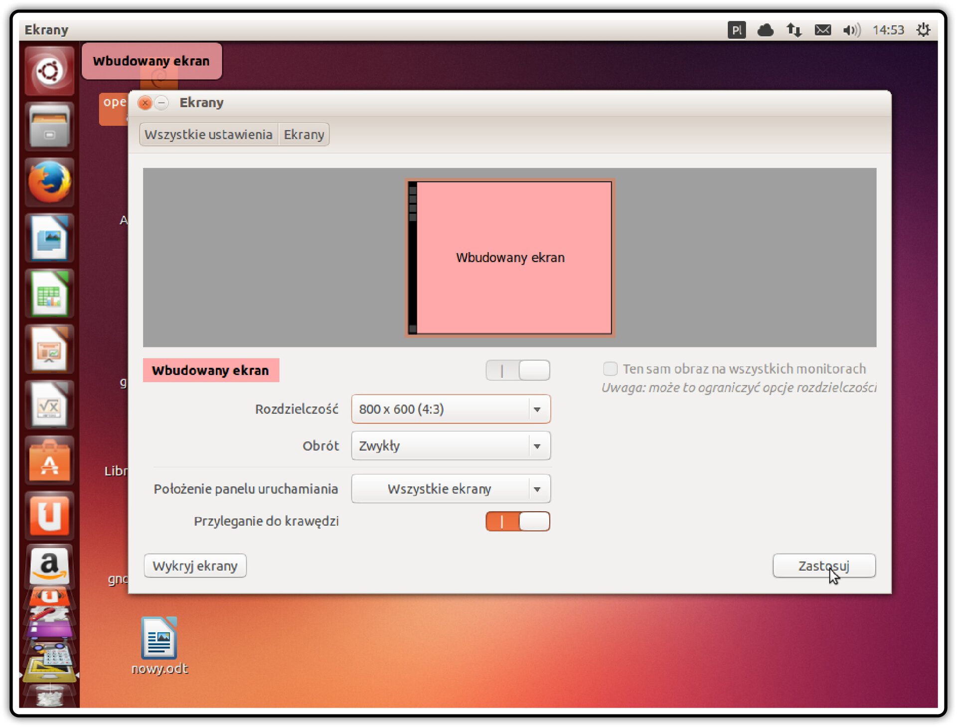 Ilustracja przedstawiająca: Krok 4 zmiany rozdzielczości ekranu w systemie Linux Ubuntu