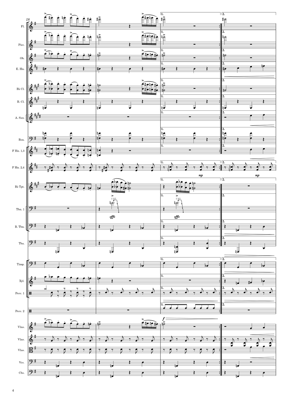 Ilustracja przedstawia stronę numer 4 z partytury „Taniec z szablami” Arama Chaczaturiana.