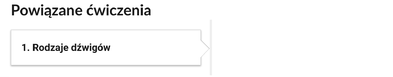 Widok przykładowego przycisku ćwiczeń powiązanych z danym multimedium. Jest to panel z numerem oraz tytuł, który nawiązuje do zawartego w nim zadania.