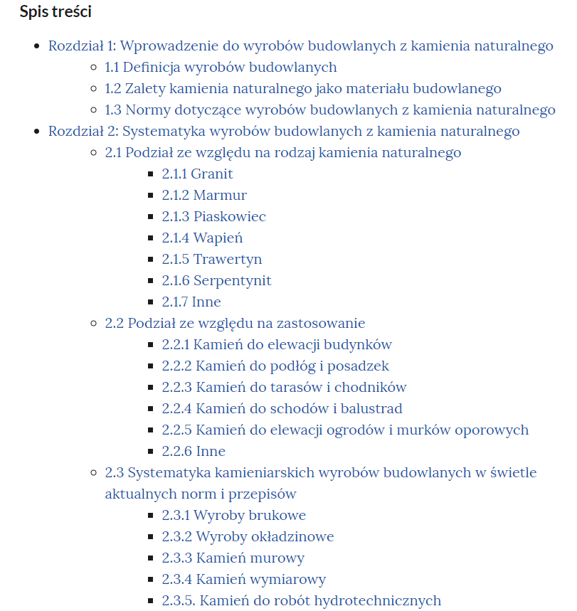 Przykładowy wygląd spisu treści