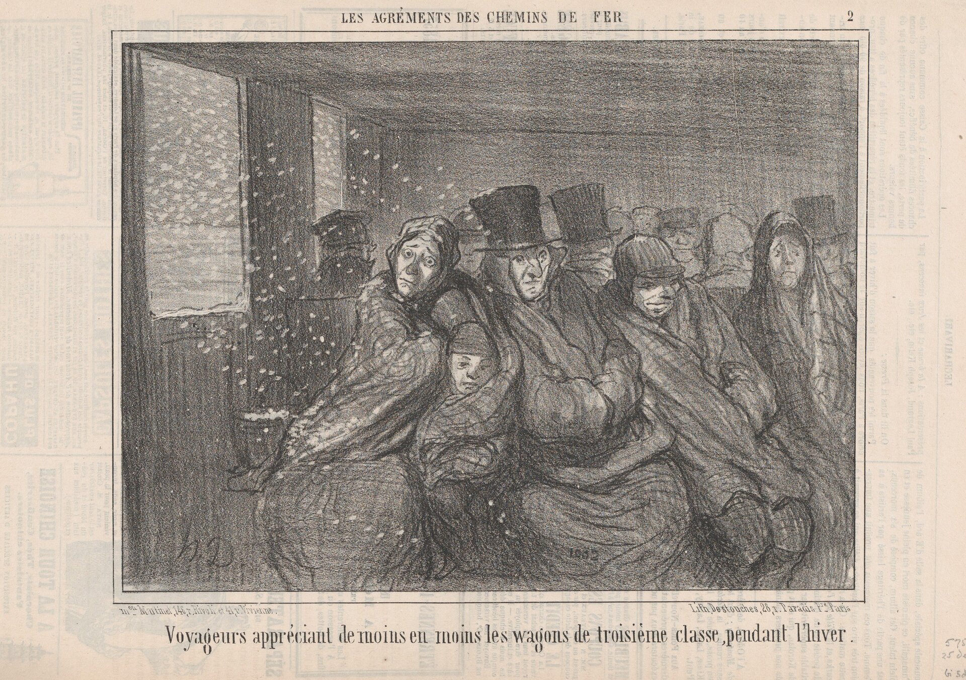 Dziewiętnastowieczny rysunek przedstawiający pasażerów w przedziale pociągu trzeciej klasy. Wersja alternatywna zadania: Przygotuj notatkę lub wypowiedź zawierającą informacje o najważniejszych zagadnieniach związanych z tematem zajęć.