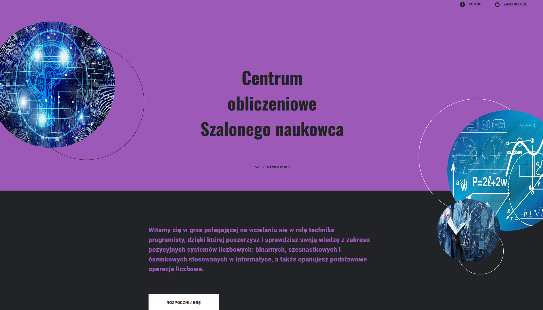 Ilustracja przedstawia ekran wprowadzenia do gry. widoczny jest jej opis. Na samym dole znajduje się przycisk Rozpocznij grę.