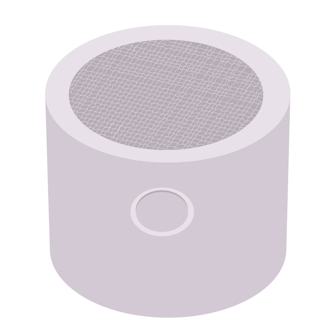 Grafika przedstawia kapsułę dookólną mikrofonu. Przedmiot ma kształt szarego walca w ujęciu trzy czwarte o góry. W górnej części widoczna jest okrągła membrana, wykonana z bardzo cienkich linii tworzących gęstą kratownicę. Na froncie widoczny jest jasnoszary okrąg.