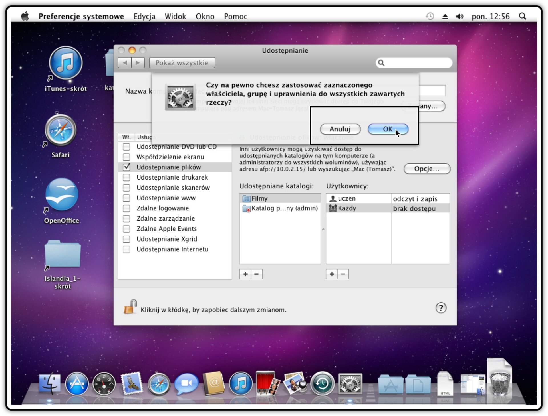 Ilustracja przedstawiająca: Krok 7 udostępniania innych katalogów w systemie Mac OS X